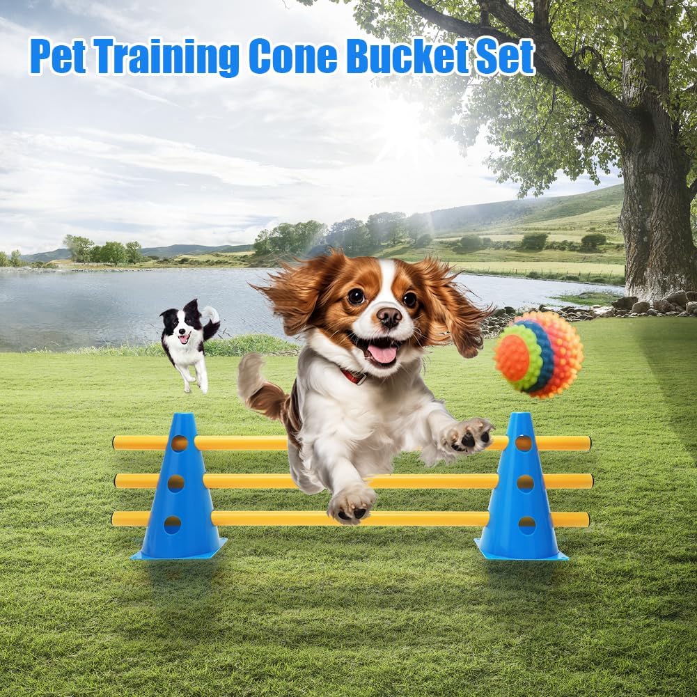 RANJIMA Agility Set Hunde Klein, 5er Sports Steckhürdenset mit 10 Kegel 23cm & 5 Stangen 80cm, Caval