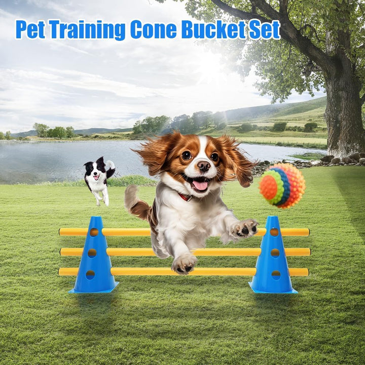 RANJIMA Agility Set Hunde Klein, 5er Sports Steckhürdenset mit 10 Kegel 23cm & 5 Stangen 80cm, Caval