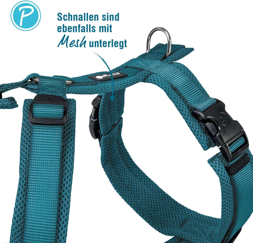 Petlando Hundegeschirr gepolstert, Mesh Y-Comfort, weich, stufenlos verstellbar, besonders leicht &amp;