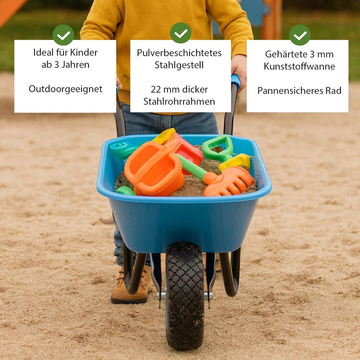 TRUTZHOLM Kinderschubkarre Uni 40 kg Traglast 3,6 kg Stahl Kunststoff hellblau Vollgummirad Schiebka