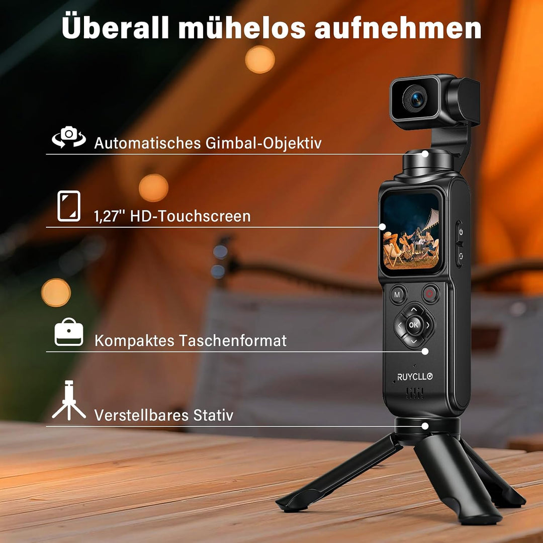 Action Kamera 4K, Vlog Kamera mit 1,72-Zoll-Sensor und 2-Achsen Stabilisierung, Touchscreen Digitalk