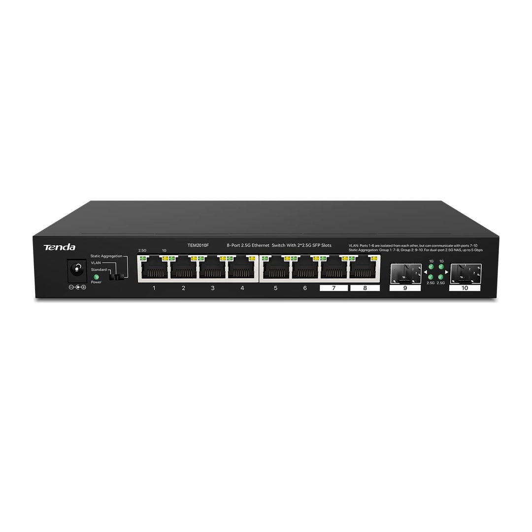 Tenda Router 8 Port 2.5 Gigabit LAN Router with 2 SFP Ports (VLAN, Static Aggregation, Unmanaged, Pl