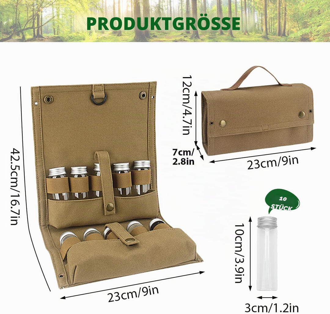 Tissting Gewürzgläser Set, 10 Pcs Gewürzstreuer Camping Outdoor Gewürztasche Camping Gewürze Set Tra