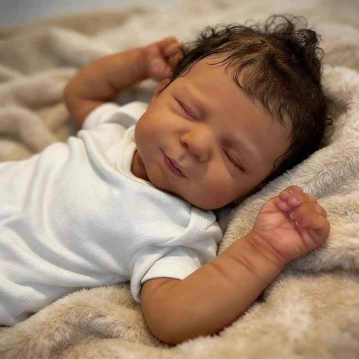 Zero pam Reborn Baby Vollsilikon Lebensecht Mädchen, 48 cm Schwarze Reborn Puppe Mit Haaren, Lebense