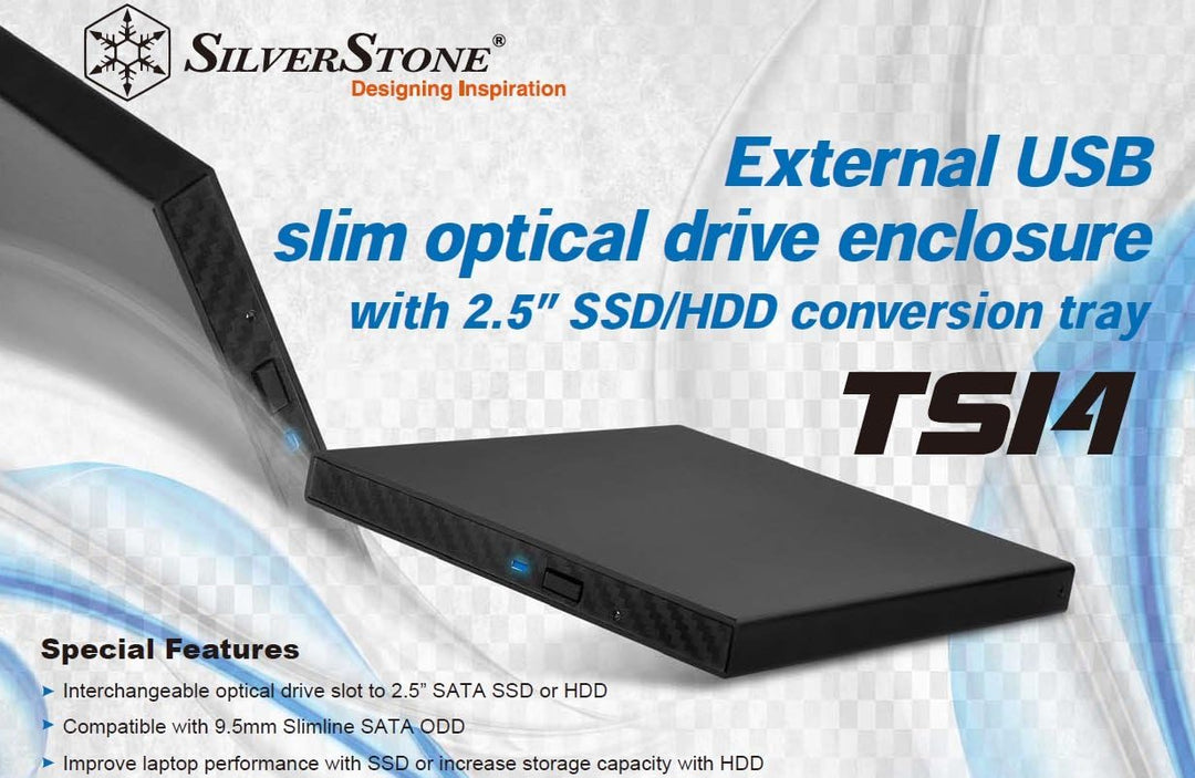 SilverStone SST-TS14B - Externes USB 2.0 2,5" Aluminium-Festplatten-Gehäuse für 9,5 mm SATASSDs oder