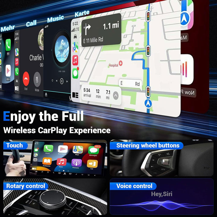 CarPlay Wireless Adapter für iPhone, Wired CarPlay auf kabelloses CarPlay, USB/Type-C, Plug &amp; Play,