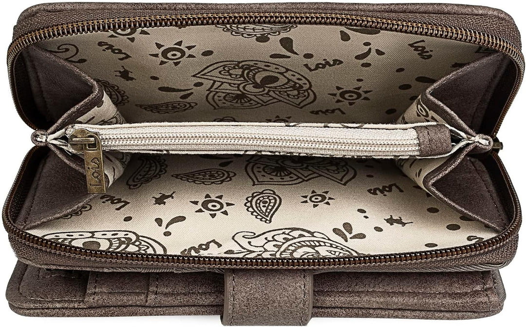Lois - Brieftasche für Frauen bestickte mit Kartenhalter mit Mandala-Motiven. Canvas und PU-Leder fü