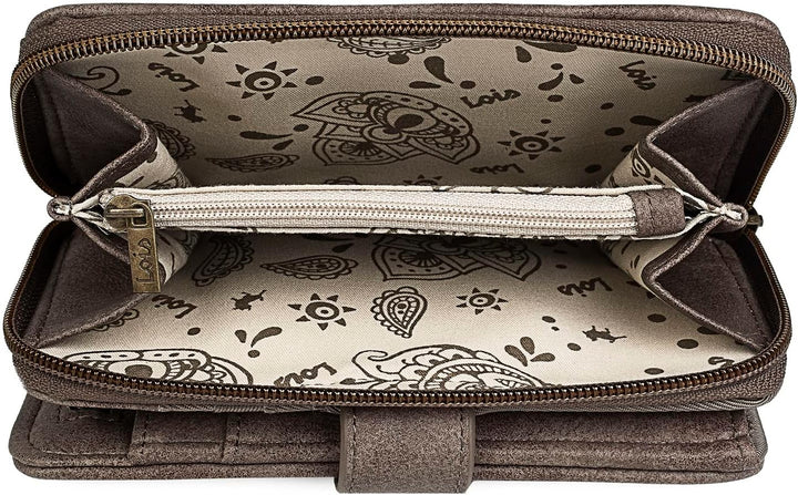 Lois - Brieftasche für Frauen bestickte mit Kartenhalter mit Mandala-Motiven. Canvas und PU-Leder fü