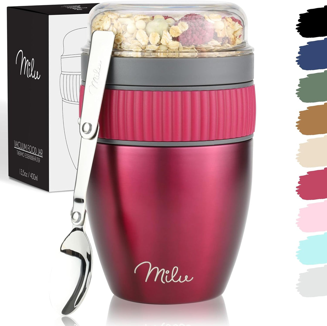Milu Müslibecher to go 400ml MüsliMax I isolierter Edelstahl Joghurtbecher für Müsli I auslaufsicher