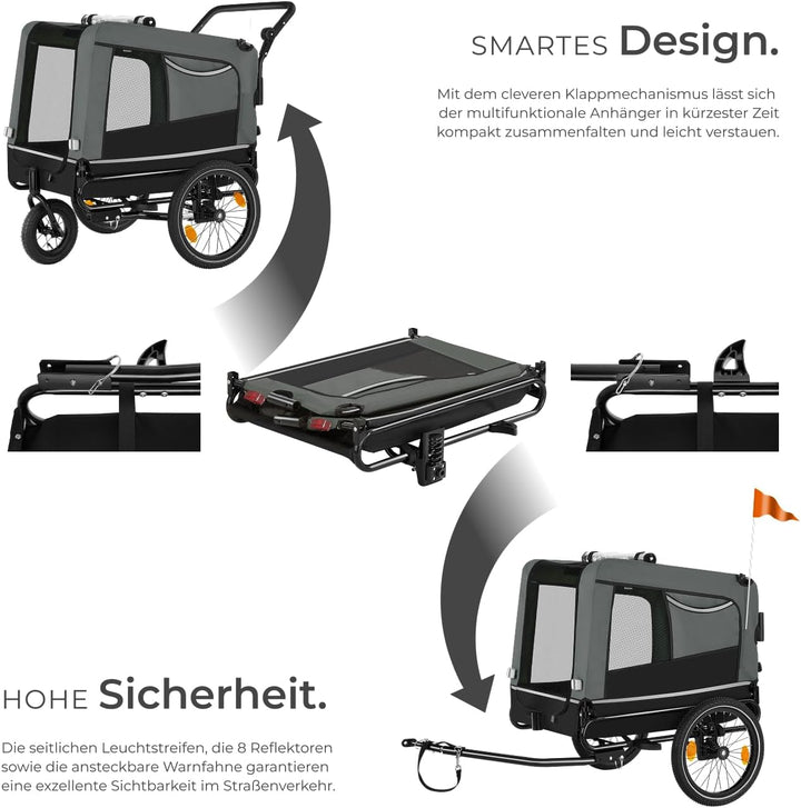 tectake® Fahrradanhänger multifunktional - als Hunde Anhänger Wagen für Fahrrad und e Bike, Jogger o