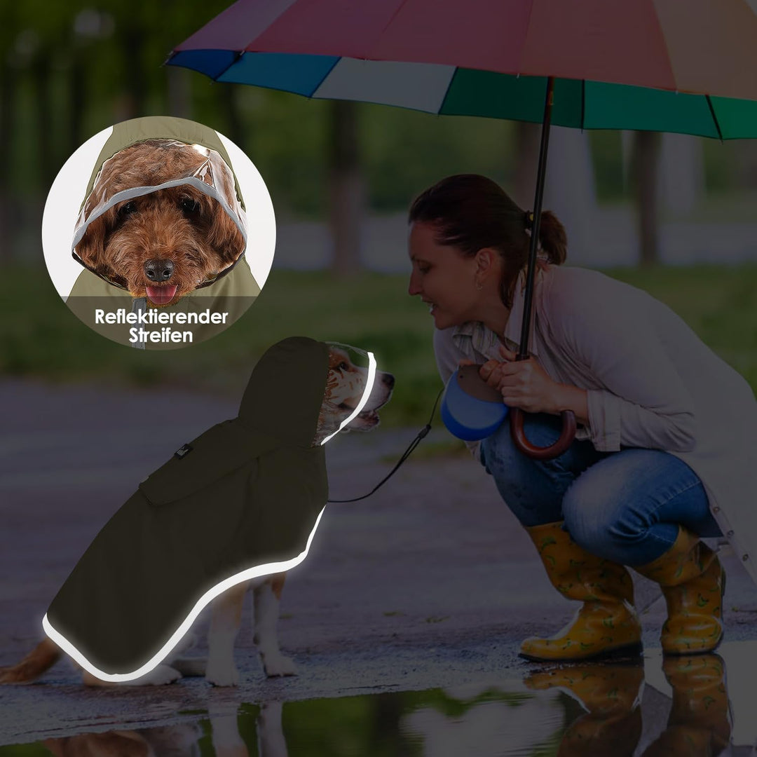 Hunderegenmantel, Leichter Wasserdichter Regenmantel mit Kapuze für kleine, mittlere & grosse Hunde,