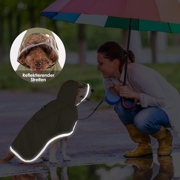 Hunderegenmantel, Leichter Wasserdichter Regenmantel mit Kapuze für Kleine, Mittlere & Grosse Hunde,