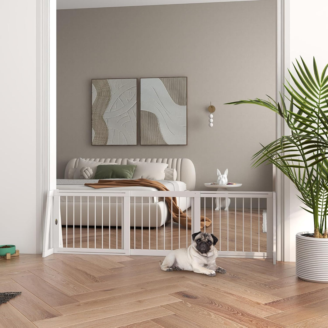 PawHut Absperrgitter Hund, Ausziehbar Freistehendes Schutzgitter mit 3 Paneelen, 56 x 71-190 cm Holz