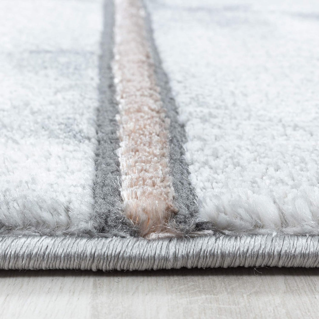 Carpetsale24 Modern Designer Teppich, Kurzflor Karo - Marmor Optik, Rechteckig, Grau und Bronzefarbe