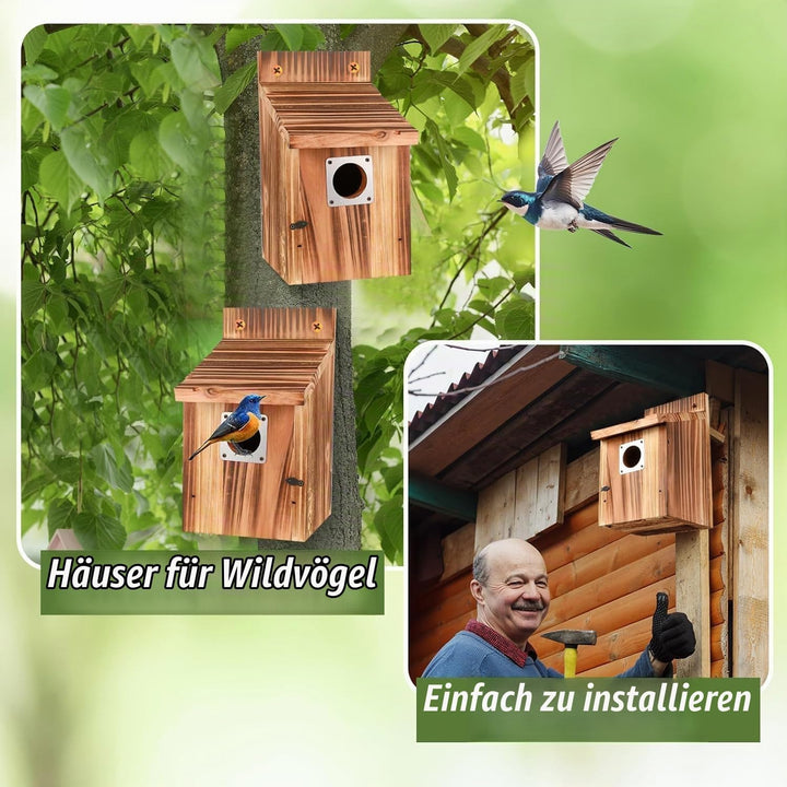 4 Stück Nistkasten für draussen wetterfest, Vogelhäuser mit Metallschutz, Sicherheitsschlössern, Flu