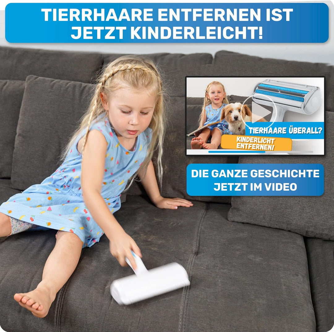 BluePet Tierhaarentferner wiederverwendbar mit Mini Fusselrolle | Fusselentferner für Kleidung, Sofa