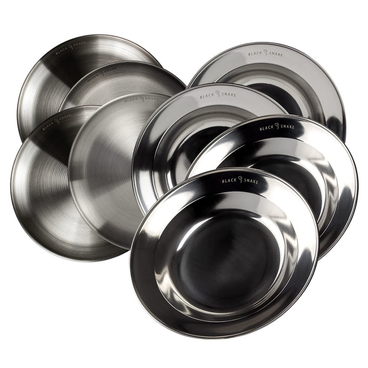 Black Snake® Camping Teller Set 4 flach & 4 tief - Edelstahl Essteller - robustes Outdoor Geschirr f