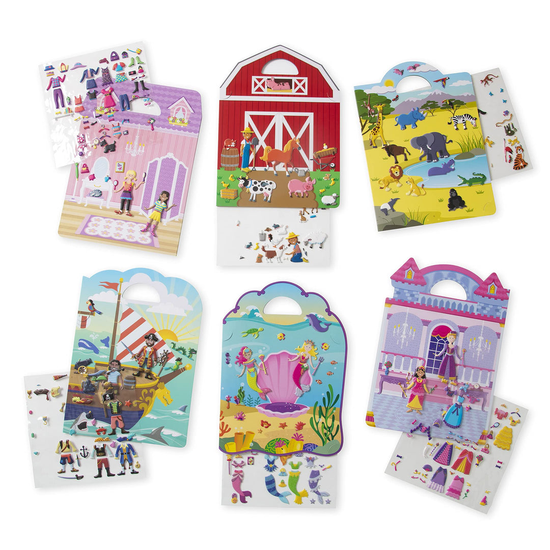 Melissa & Doug | Pack mit 6 wiederverwendbaren, bauschigen Stickern – Ankleiden, Prinzessin, Safari,