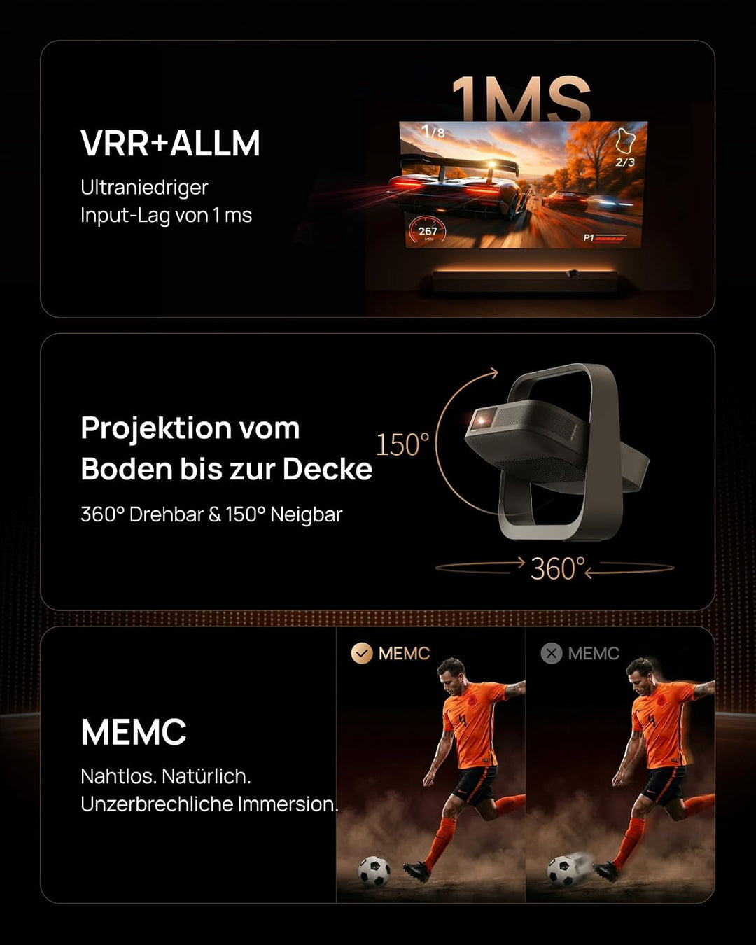XGIMI Elfin Flip 4K Beamer Heimkino, Laser Projektor Outdoor Tageslicht | 1600 ISO-Lumen, Google TV