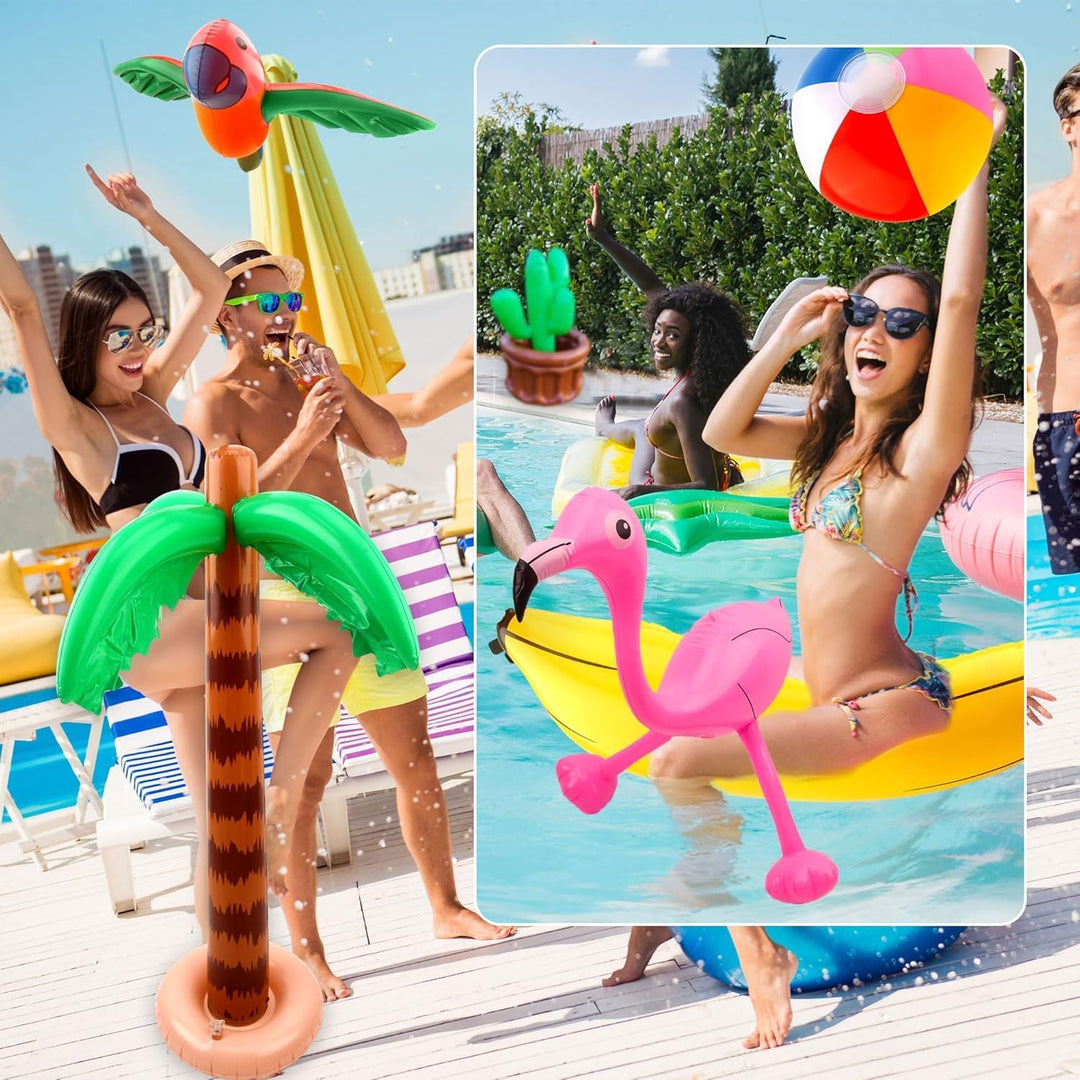 8 Stück aufblasbares Palmen Kokosnussbaum Set,Hawaii Strandspielzeug-Set inkl.Kokosnussbaum Banane F