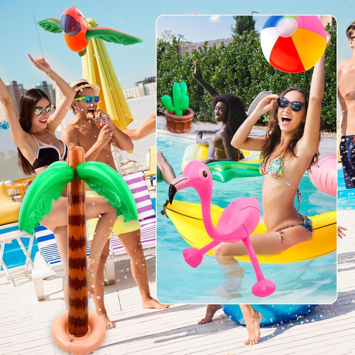 8 Stück aufblasbares Palmen Kokosnussbaum Set,Hawaii Strandspielzeug-Set inkl.Kokosnussbaum Banane F