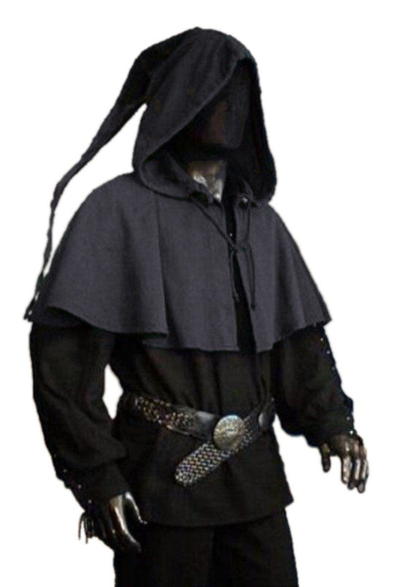 Dark Dreams Gothic Mittelalter LARP Gugel mit Zipfel Askell, Farbe:schwarz, Grösse:Freesize Einheits