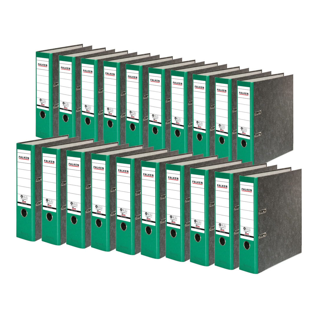 Original Falken 20er Pack Recycling-Ordner Wolkenmarmor. Made in Germany. 8 cm breit DIN A4 grüner R