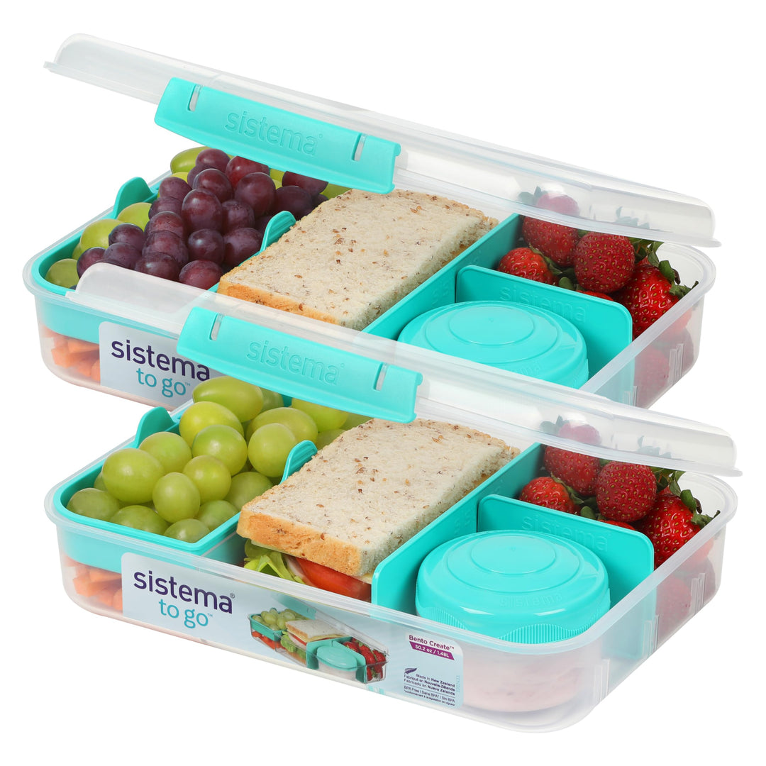 Sistema To Go Bento Box Create | Lunchboxen mit Fächern & Snack Pots | 1,48 L | BPA-frei | 2 Stück |