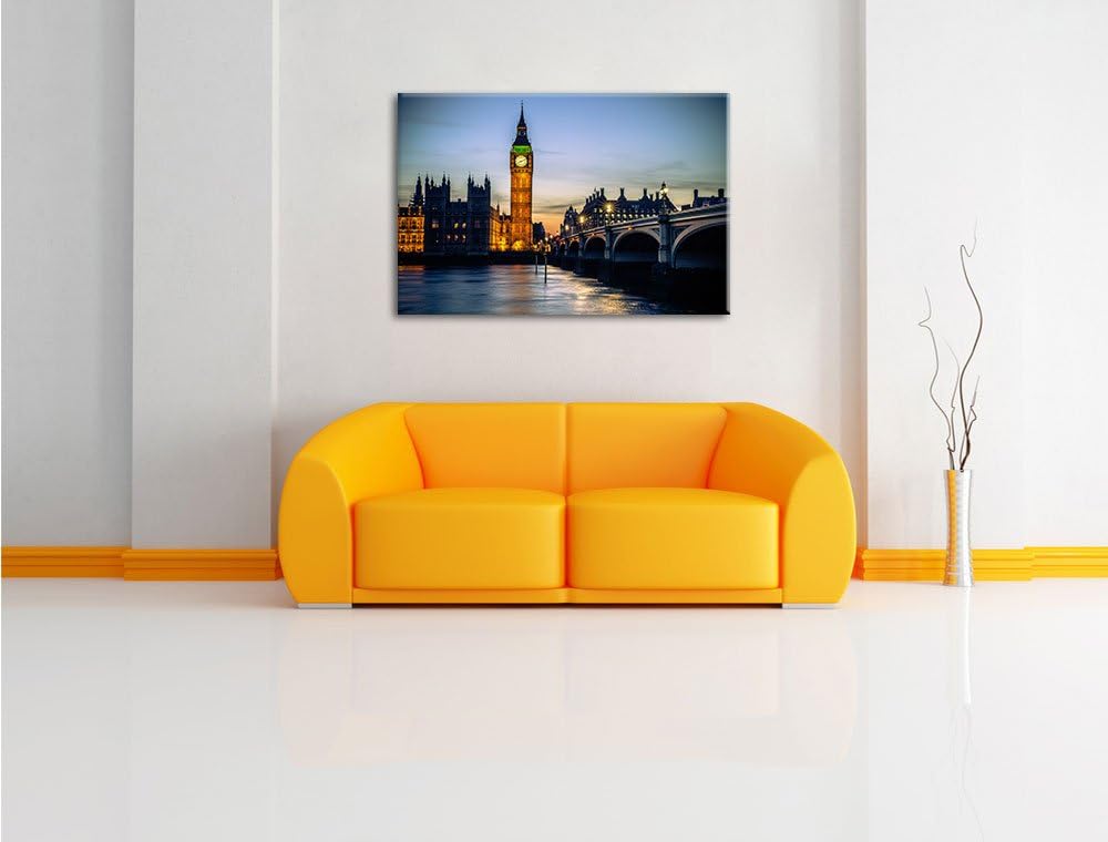 Big Ben bei Nacht, Format: 100x70 auf Leinwand, XXL riesige Bilder fertig gerahmt mit Keilrahmen, Ku
