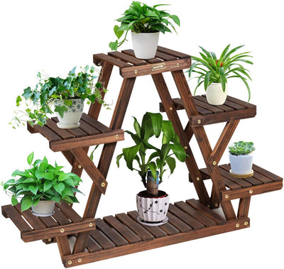 GIANTEX Pflanzenregal Outdoor, Blumenbank für draussen, Blumenregal Balkon, Blumenständer Holz, Pfla