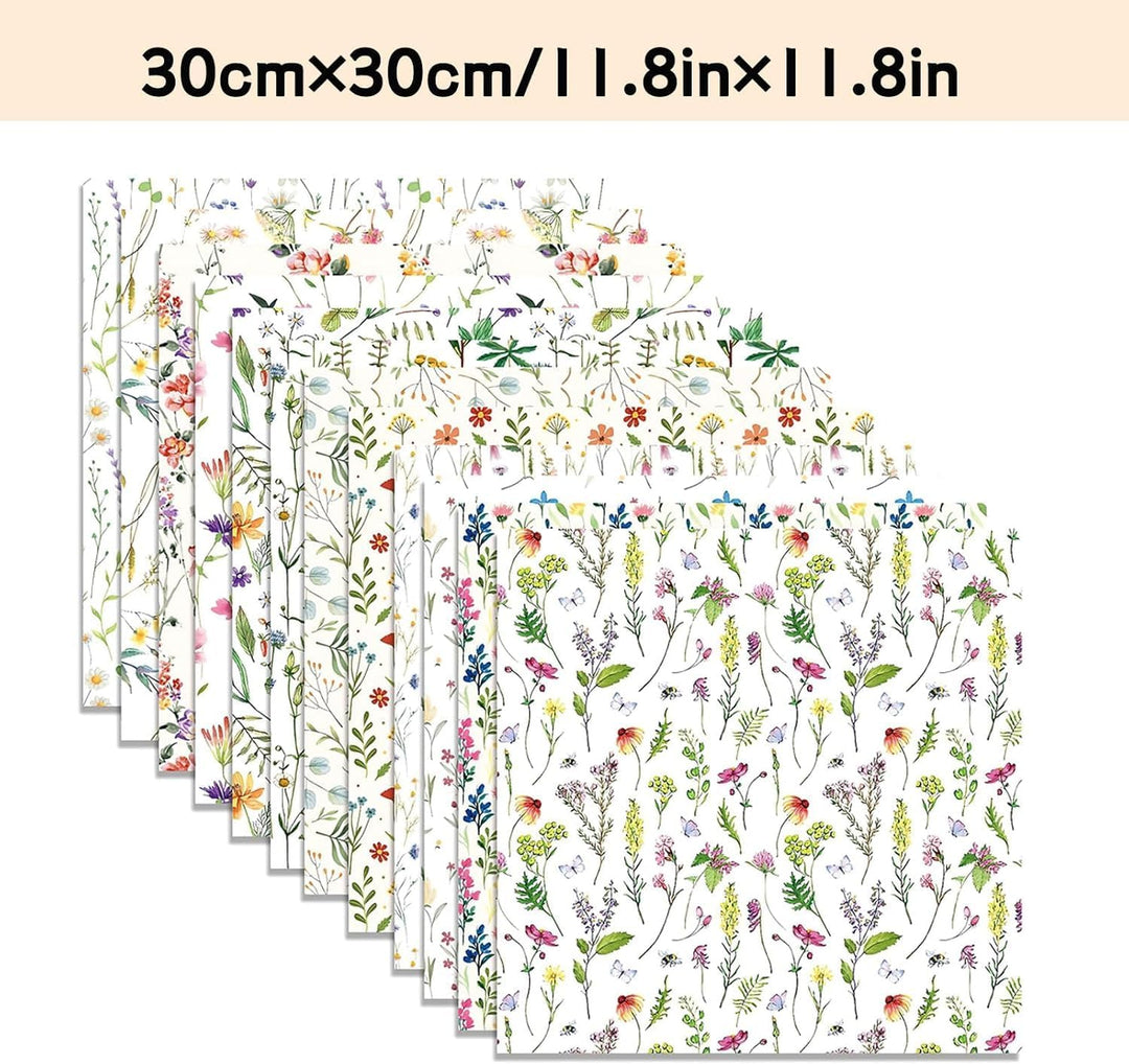 Blumenmuster Scrapbook Papier, 24 Blatt/12 Designs Doppelseitiges Bastelpapier, Frühlingsblume Karte
