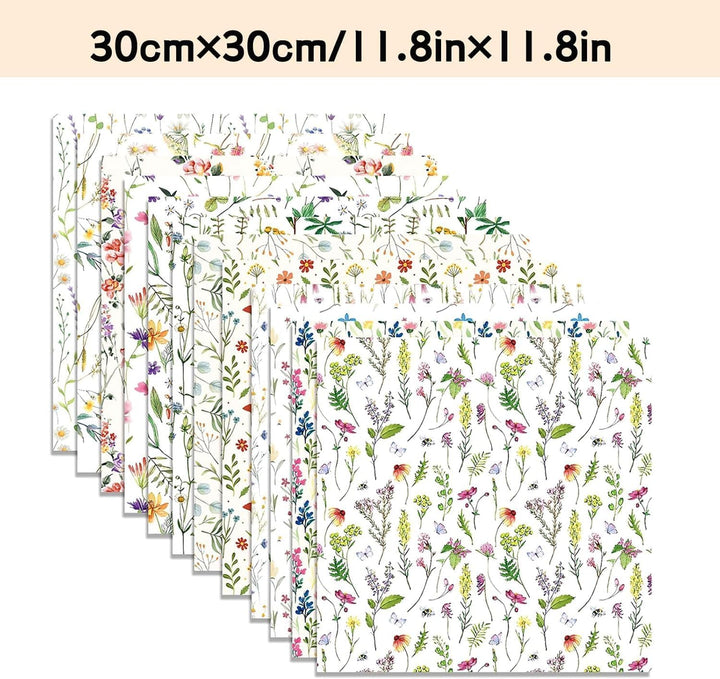 Blumenmuster Scrapbook Papier, 24 Blatt/12 Designs Doppelseitiges Bastelpapier, Frühlingsblume Karte