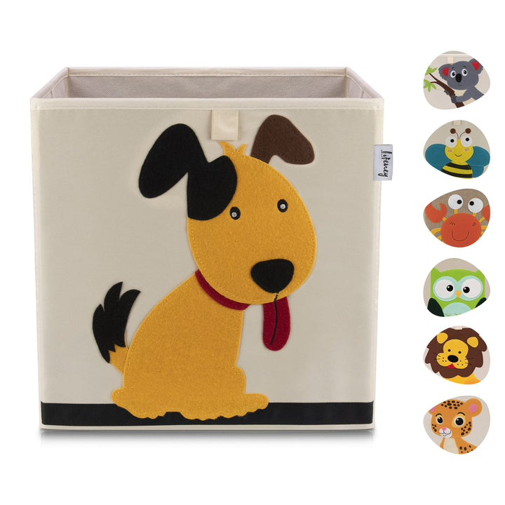Aufbewahrungsbox Kinder mit Hund Motiv I Spielzeugbox mit Tiermotiv passend für Würfelregale I Ordnu