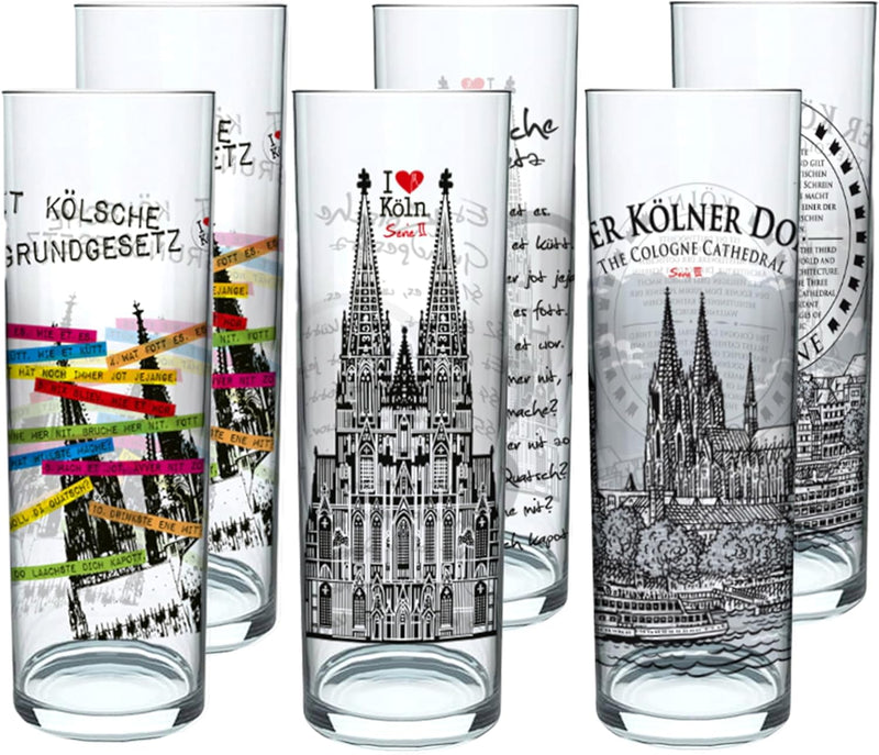 3forCologne Kölschglas-Mix| 6er Pack je 0,2ml | Et Kölsches Grundgesetzt & Kölner Dom | Biergläser,