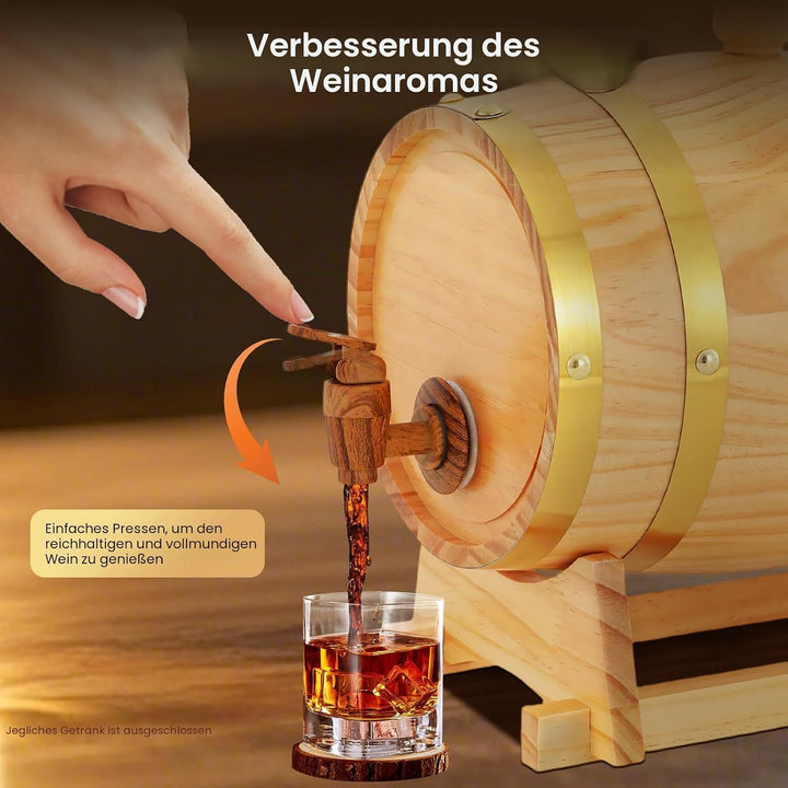 3 Liter Holzfass mit Bock und Zapfhahn Kiefernweinfass Fass Schnapsfass Weinfass Whiskyfass Holzfass