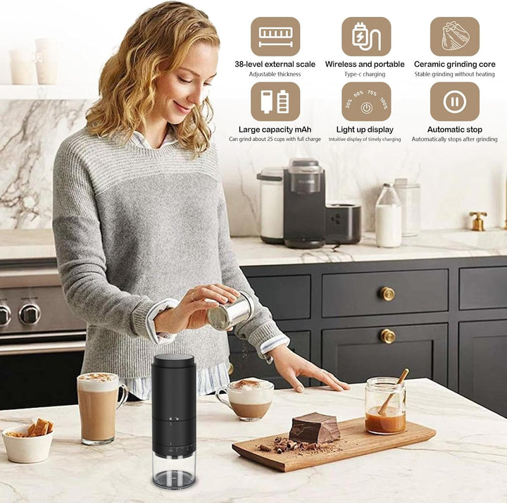 Kaffeemühle Elektrisch, Keramik Kegelmahlwerk Kaffeebohnenmühle Elektrisch mit Einstellbarer Grobhei