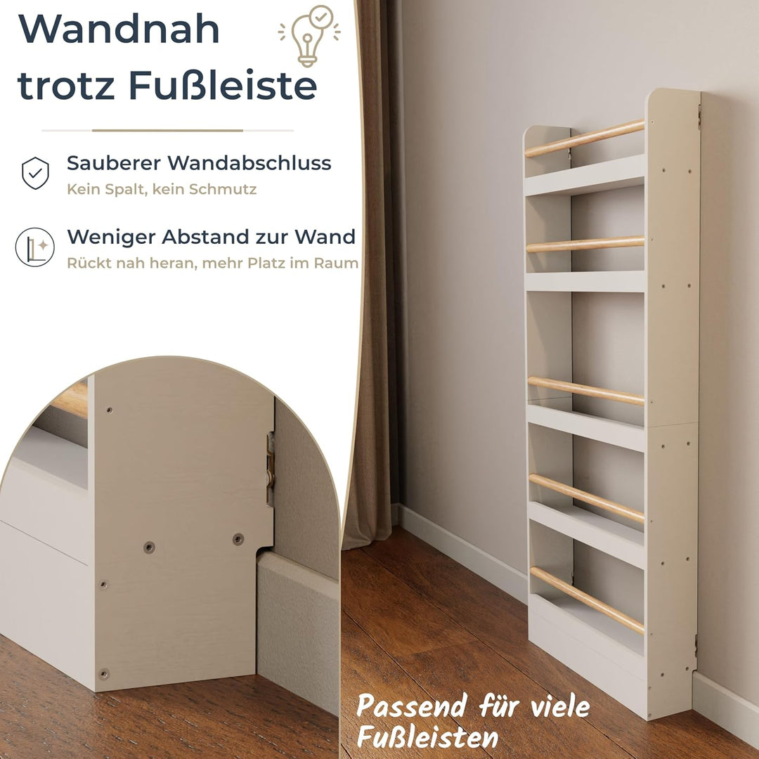 Bücherregal Kinder mit 5 Ablagen, Montessori Kinderbücherregal zur Wandmontage, Wandregal für Bücher