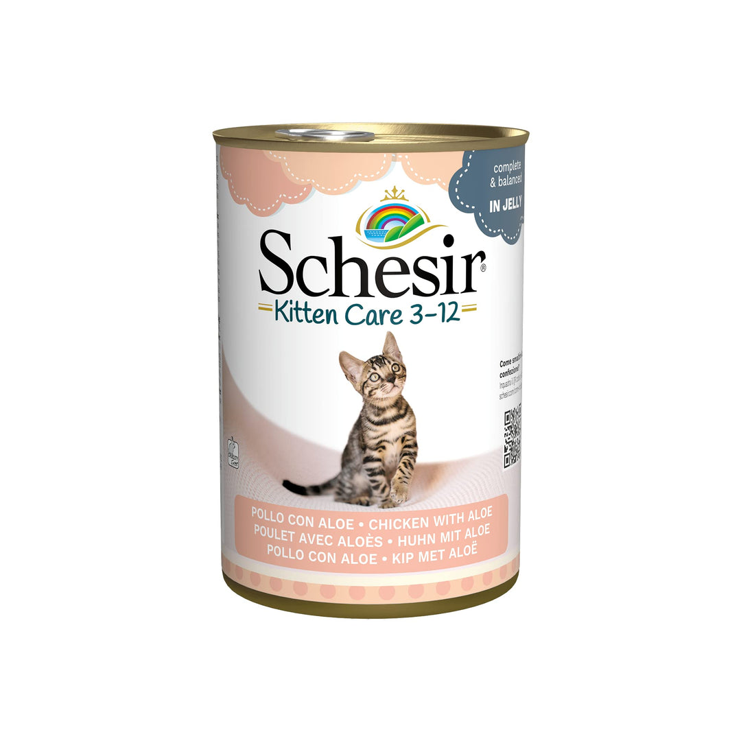 Schesir Cat Jelly Kitten Hühnerfilet mit Aloe Vera, Katzenfutter nass für Kätzchen in Gelee, 24 Dose
