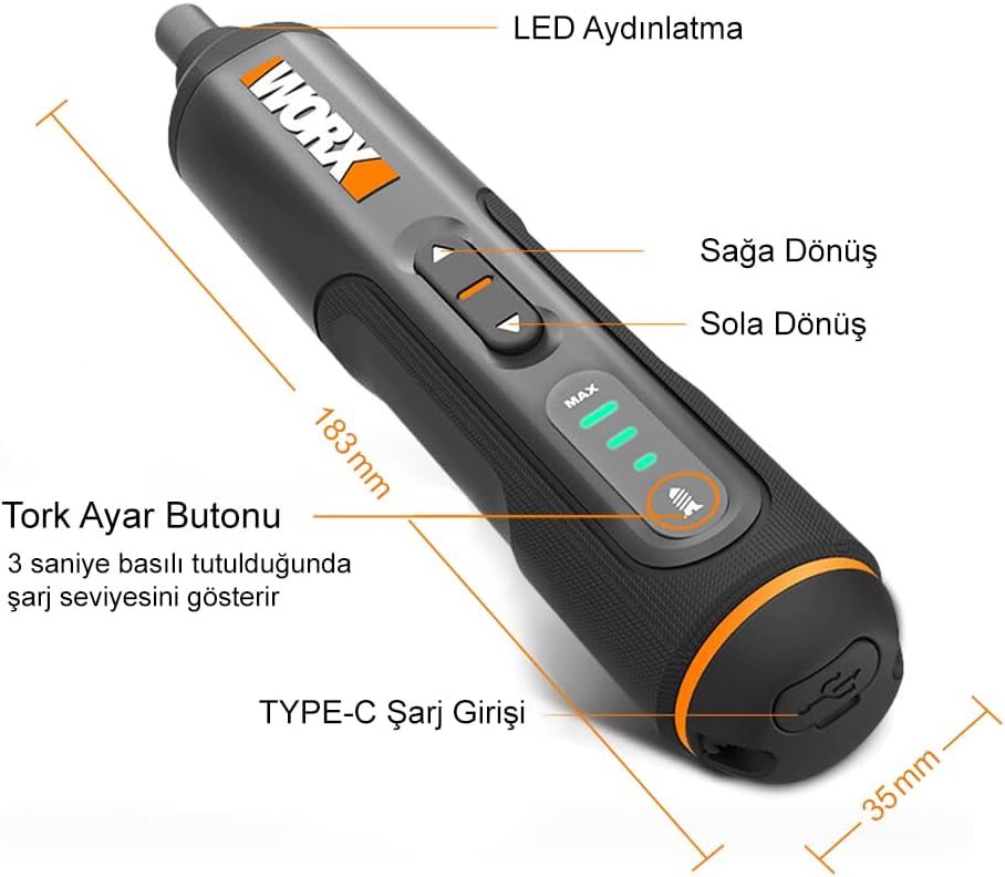 Akkuschrauber 4V WORX | WX240 - mit Akku | 1,5Ah Dual LED