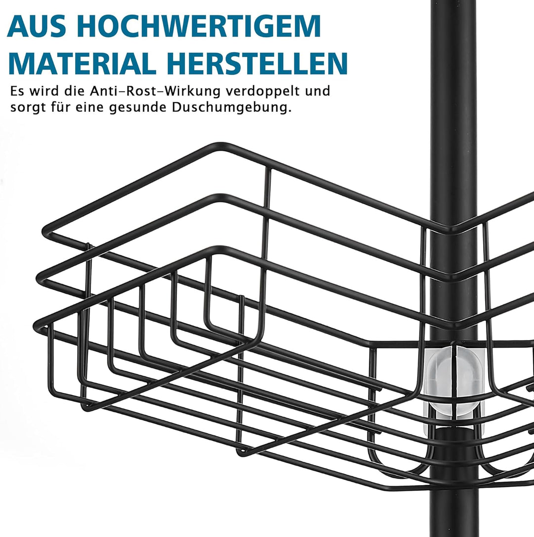 Duschablage ohne Bohren Teleskop Duschregal Metall Eckregal Badregal mit 4 Duschkörben, Höhenverstel
