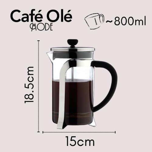Café Ole Olé Grunwerg MODE Kaffeebereiter aus Glas – 800 ML, 6 Mokkatassen / Demitasse KM-08C Chrom
