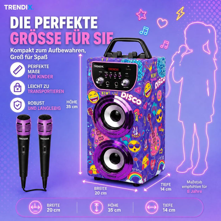 Trendix - Karaoke Maschine Kinder Top Singer | Karaoke Anlage Mit 2 Mikrofonen, Radio Fm, USB, Bluet