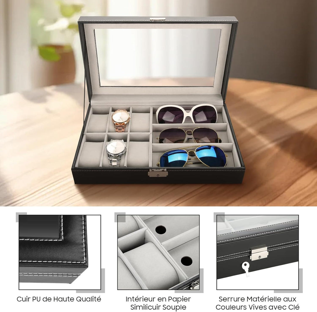 Cocoarm Schmuckkästchen Schmuckbox Männer Frauen Uhrenbox Brillenbox mit Schaufenster Uhren Glasses