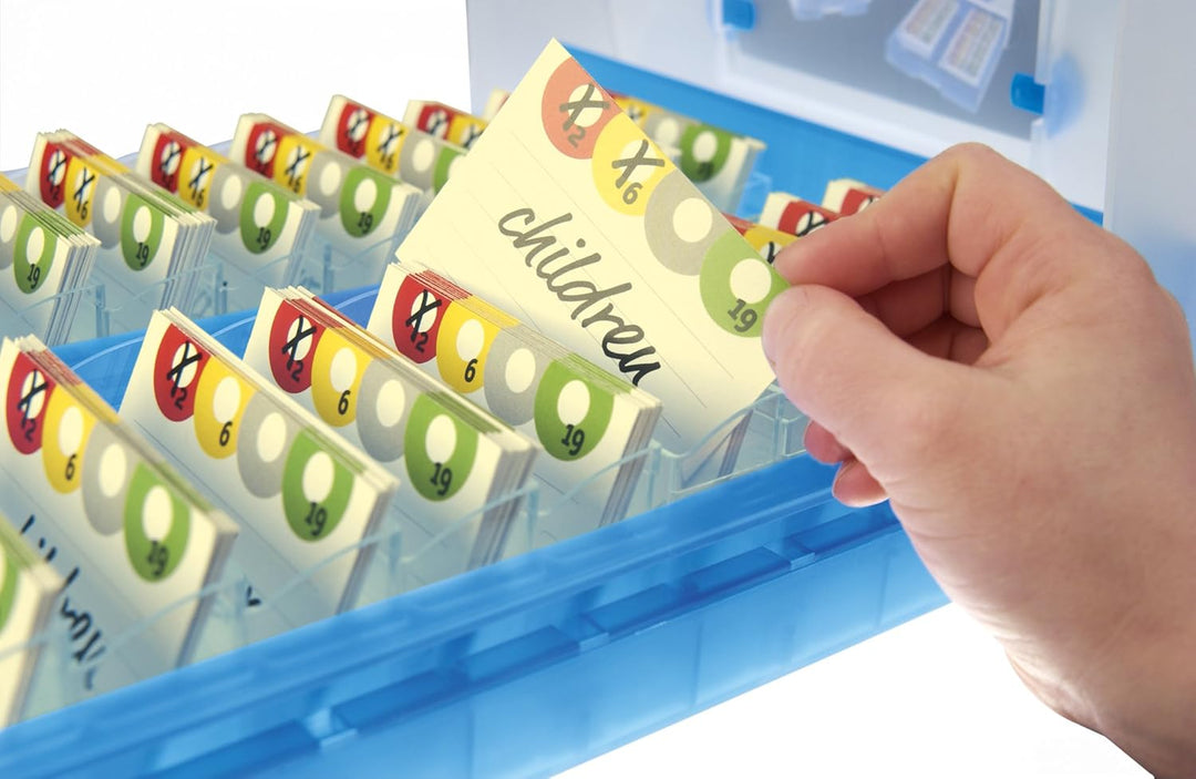HAN Lernbox CROCO 2-6-19, einfach Vokabeln lernen mit 19 Kästchen, 1 x Bleistift, DIN A8 Karteikaste