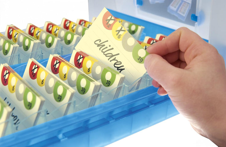 HAN Lernbox CROCO 2-6-19, einfach Vokabeln lernen mit 19 Kästchen, 1 x Bleistift, DIN A8 Karteikaste