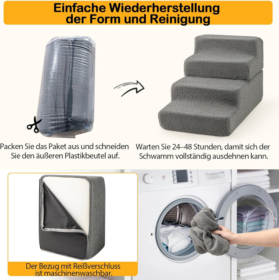 COSTWAY Hundetreppe 4 Stufen, rutschfeste Hundestufe aus Schaumstoff, 2+2 Design, Haustiertreppe für