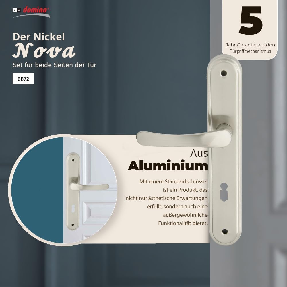 domino Türgriff 72 Drückergarnitur BB-Buntbart Set Langschildgarnitur Türklinke für Zimmertür, Kelle