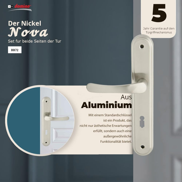 domino Türgriff 72 Drückergarnitur BB-Buntbart Set Langschildgarnitur Türklinke für Zimmertür, Kelle