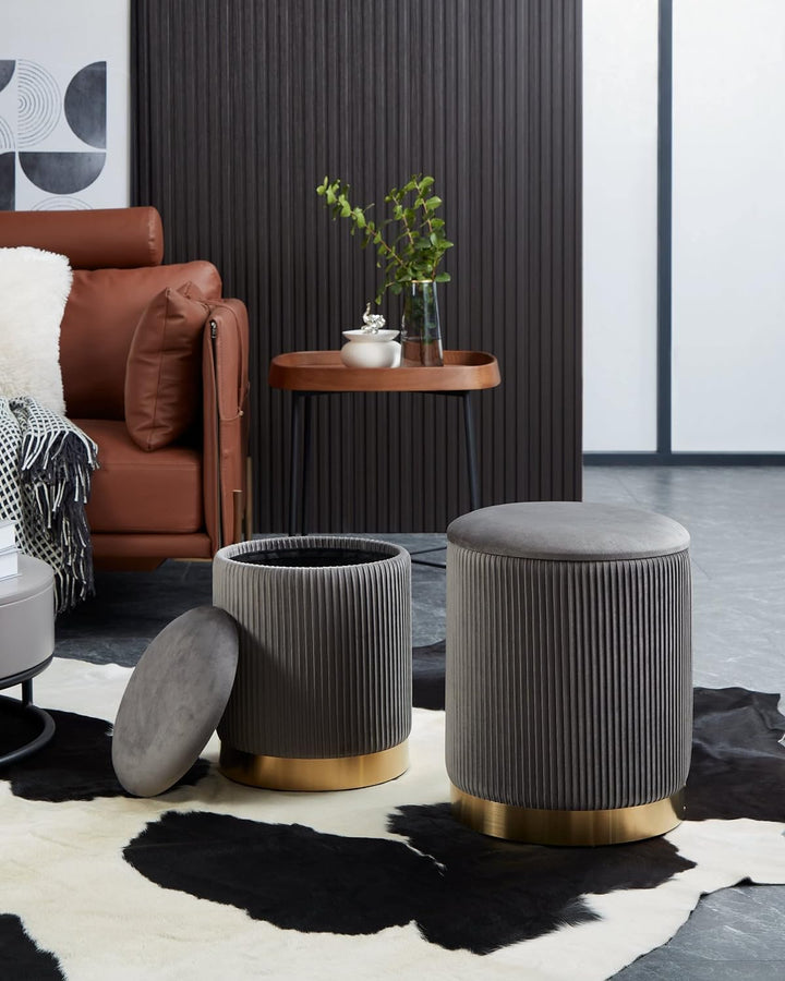 EGLO LIVING 2er Set Hocker mit Stauraum Mashike, Elegante Sitzhocker, runde Couch Beistellhocker, Po