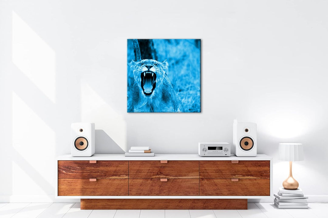 deyoli brüllende Löwin Format: 70x70 Effekt: Zeichnung als Leinwandbild, Motiv auf Echtholzrahmen, H